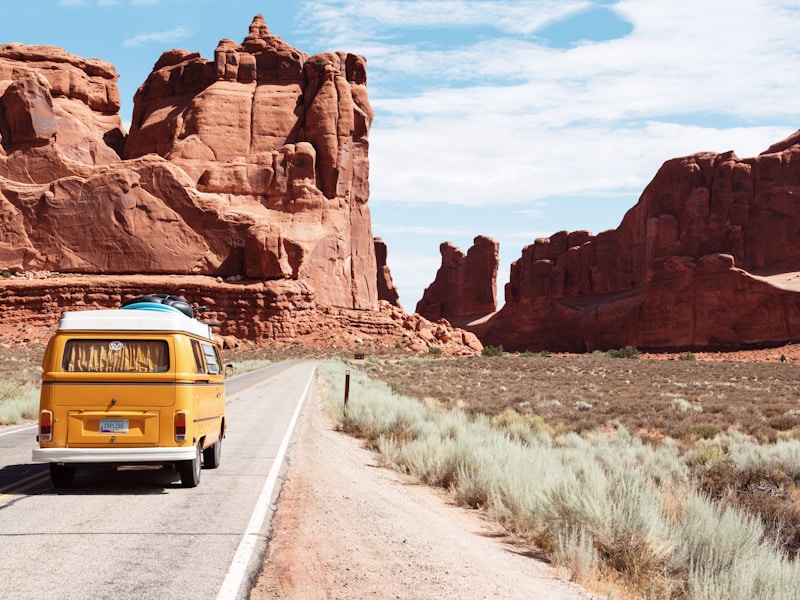 Couple on a road trip with scenic mountain view